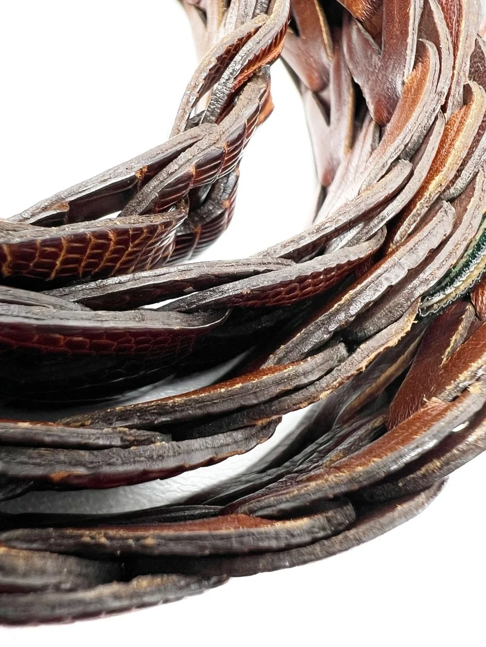 Vintage Cole Haan Lizard & Leather Brown Braided Belt Men’s Size Large 38” Vtg